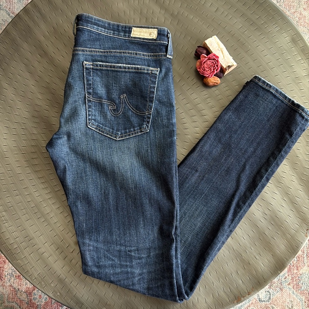 AG Adriano Goldschmied | The Aubrey Skinny Straight Dark Wash Faded Jeans 31